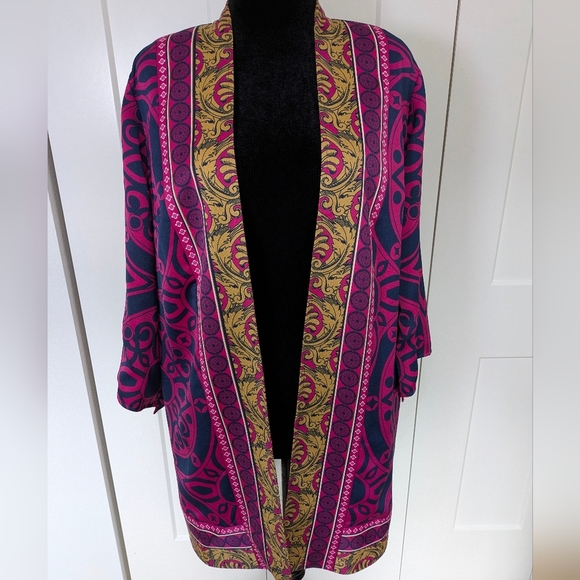 Chicos Reversible Ornate Printed Kimono  Jacket Size L/XL Color Pink Purple EUC - Picture 5 of 15